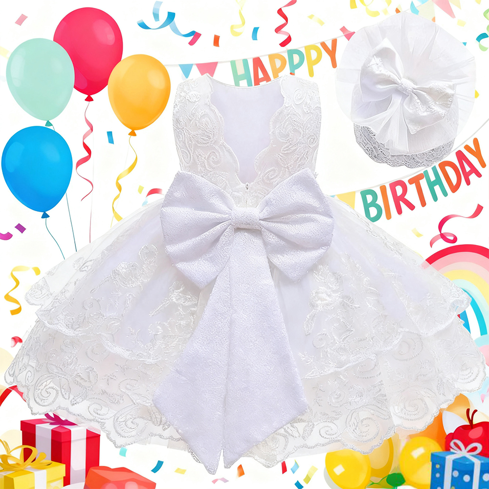 Summer Clothing Baby - Newborn White Baptismal Costumes Backless Bowknot