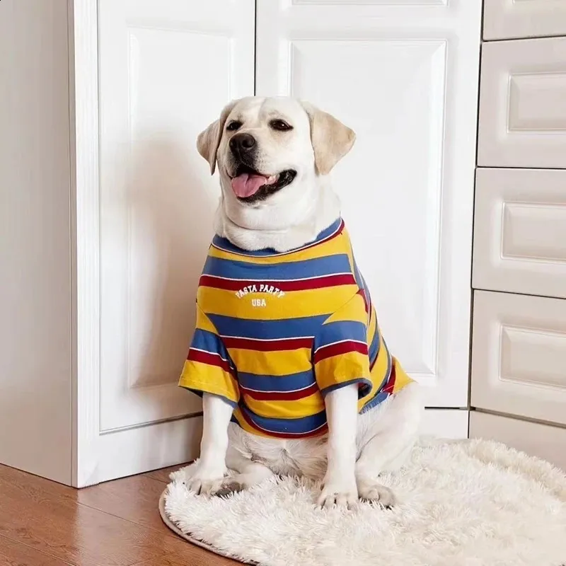 Yellow Summer Clothing - Summer Large Dog T-Shirts Yellow Stripes