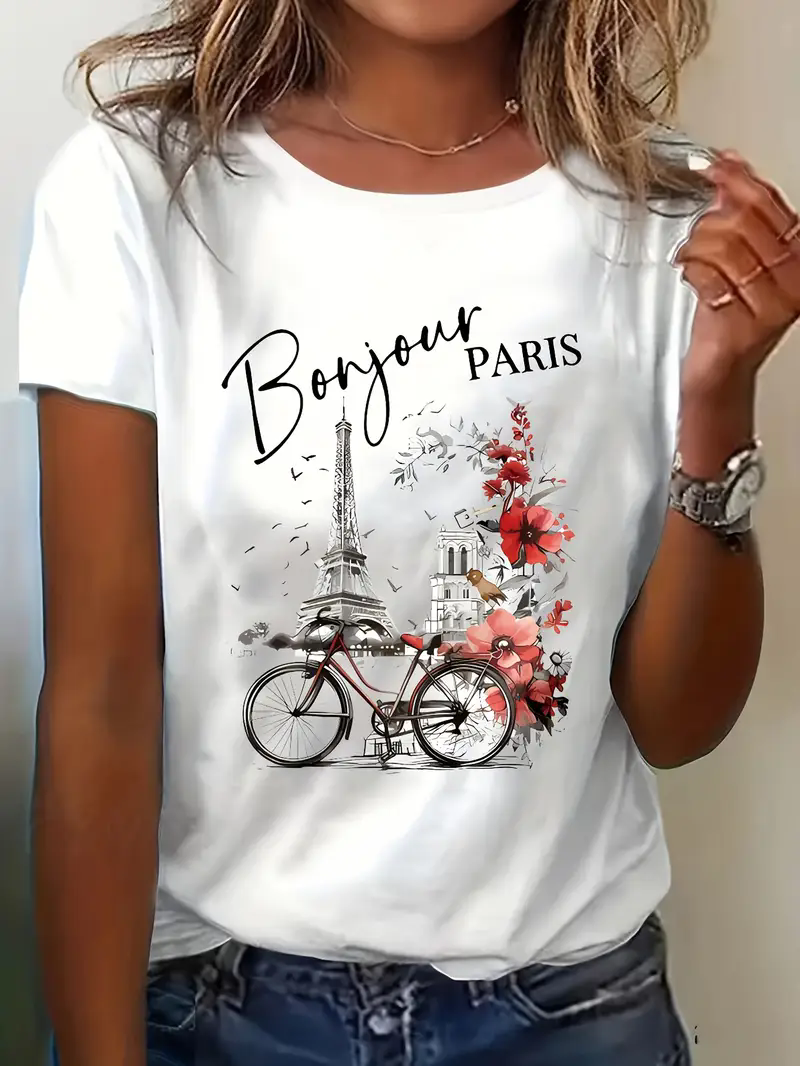 Summer Clothing In Paris - Fashion Bonjour Paris Text Print Short
