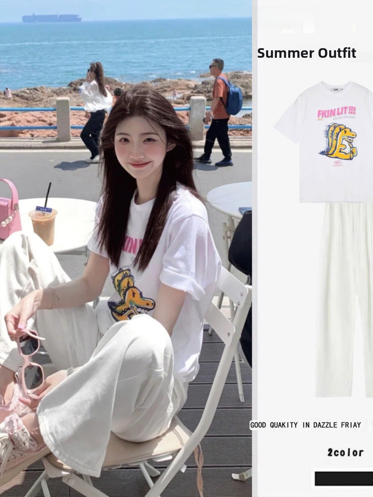 Summer Clothing Young Women - Fashionable Tea-colored Loose Short-sleeved Retro American
