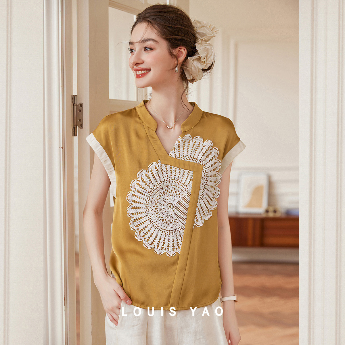 Yellow Summer Clothing - LOUIS YAO Color Contrasting Arc Pattern