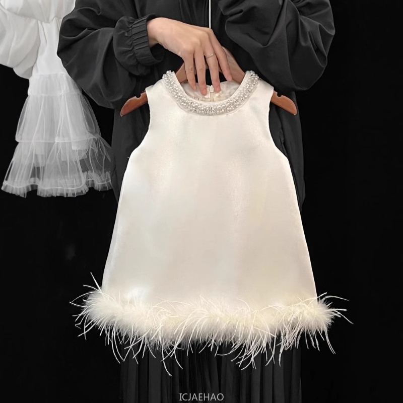 Summer Clothing Baby - 2025 New Girls Satin Feather Princess