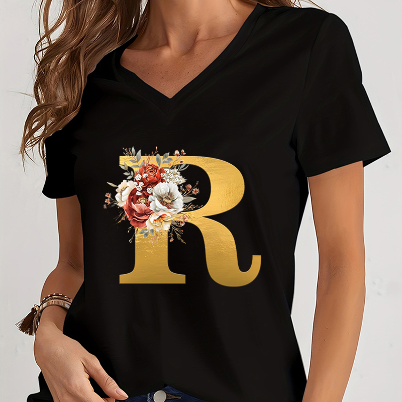 Summer Clothing Essentials Women - Vintage Flower Alphabet Graphic T Shirts