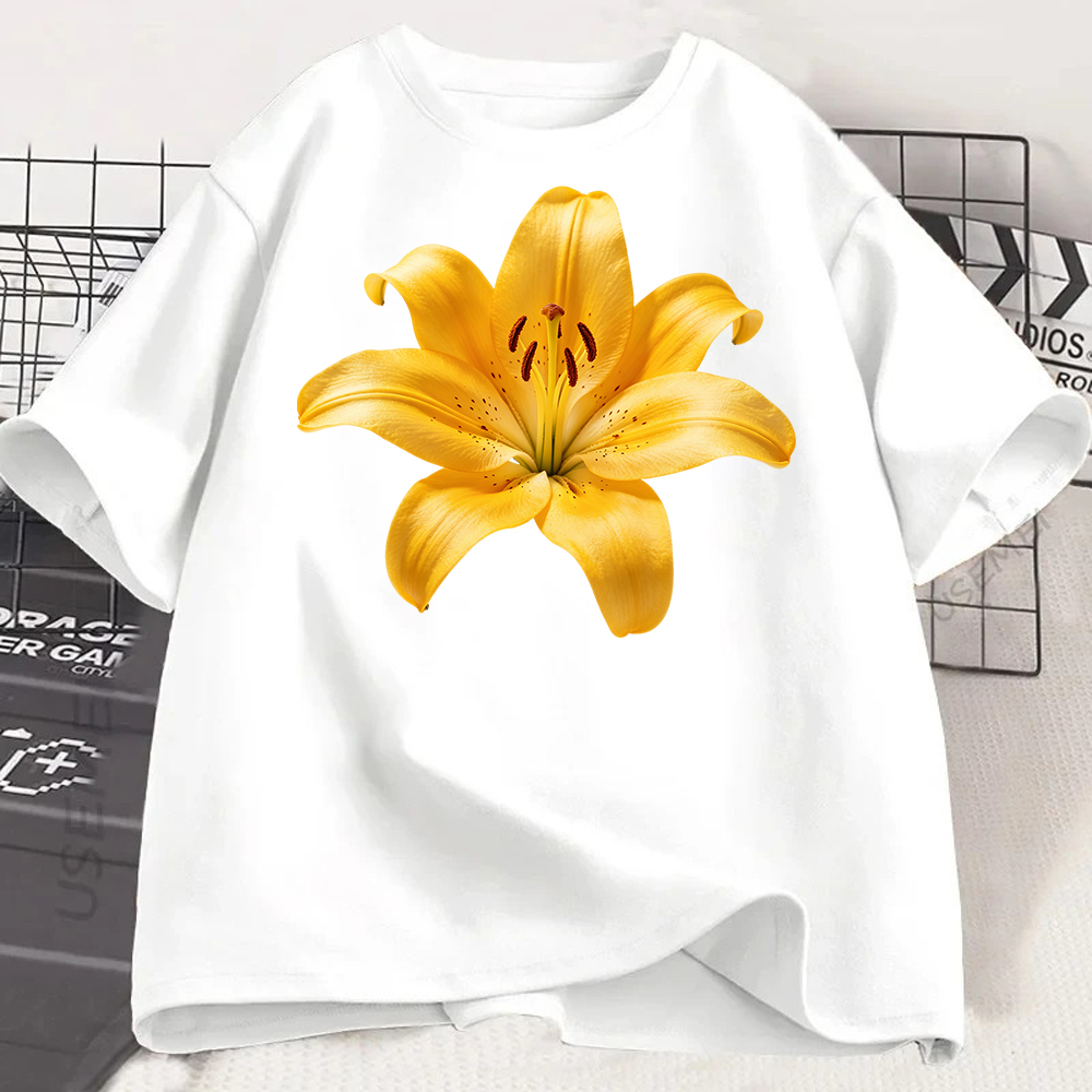 Yellow Summer Clothing - Yellow Lily Flower Graphic T Shirt