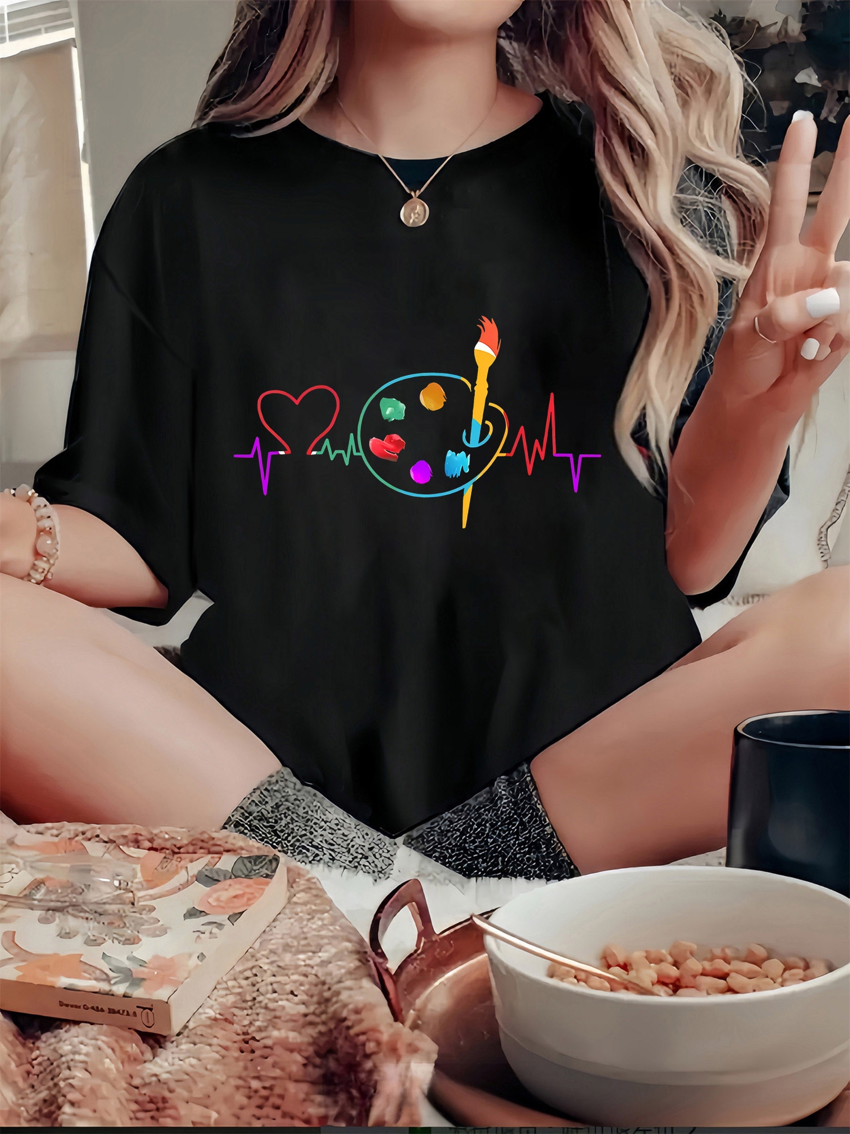 Summer Clothing Palette - Colorful Geometric Women's Casual Crew Neck