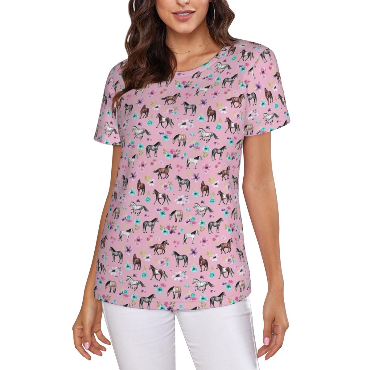 Horses And Flowers On Pink, Eq - Summer Equestrian Clothing recension och pris