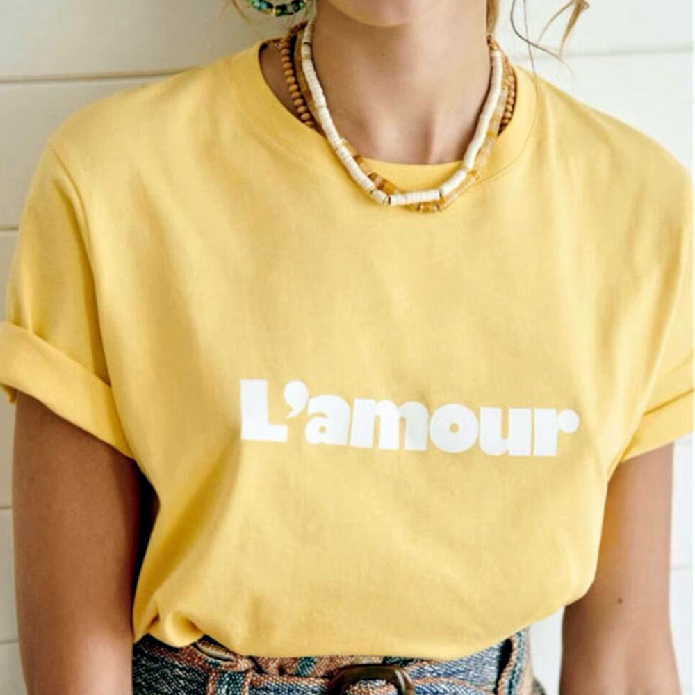 French Retro Letters Printing  - Yellow Summer Clothing recension och pris