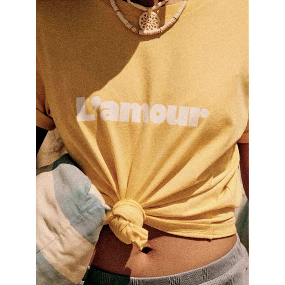 French Retro Letters Printing  - Yellow Summer Clothing recension och pris