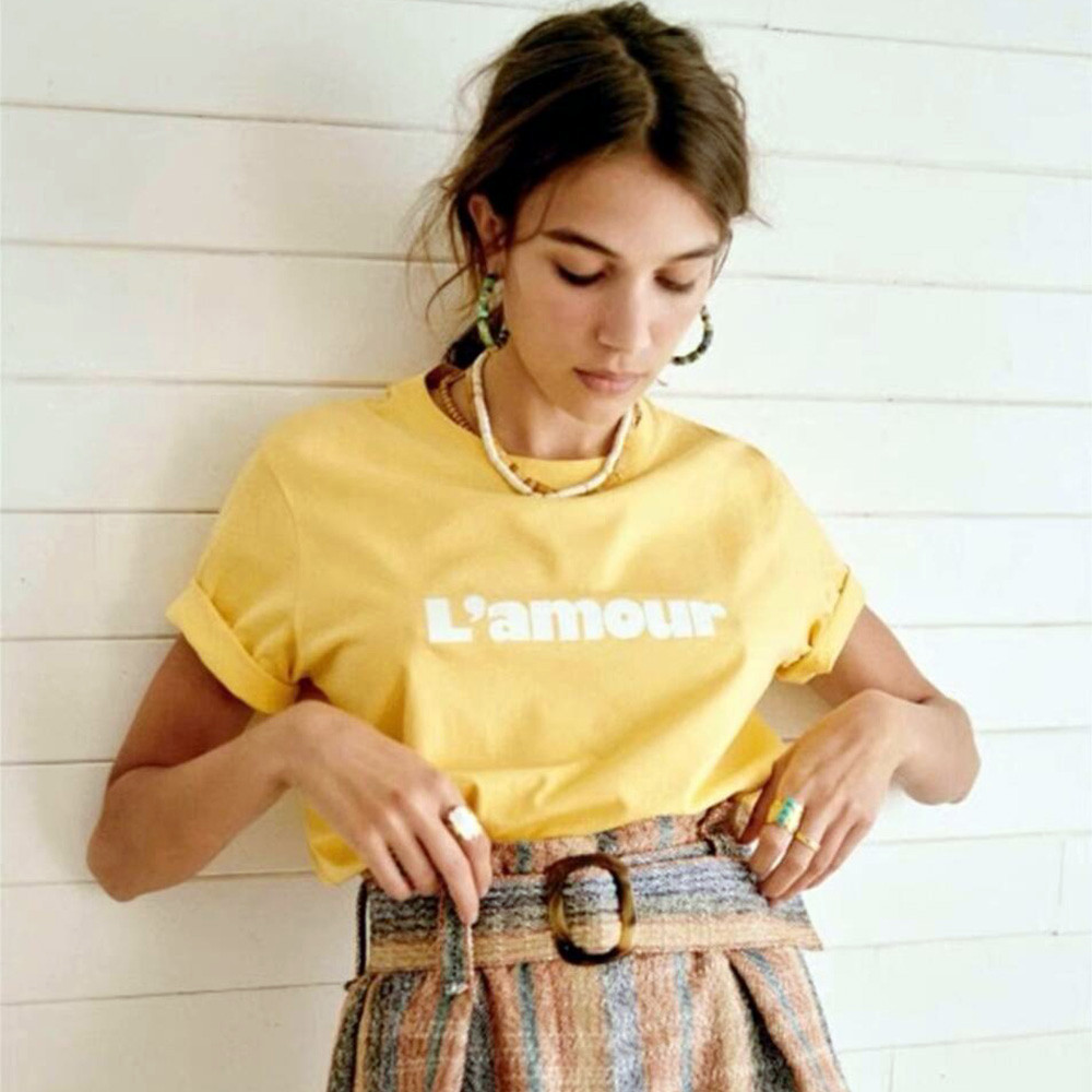 French Retro Letters Printing  - Yellow Summer Clothing recension och pris
