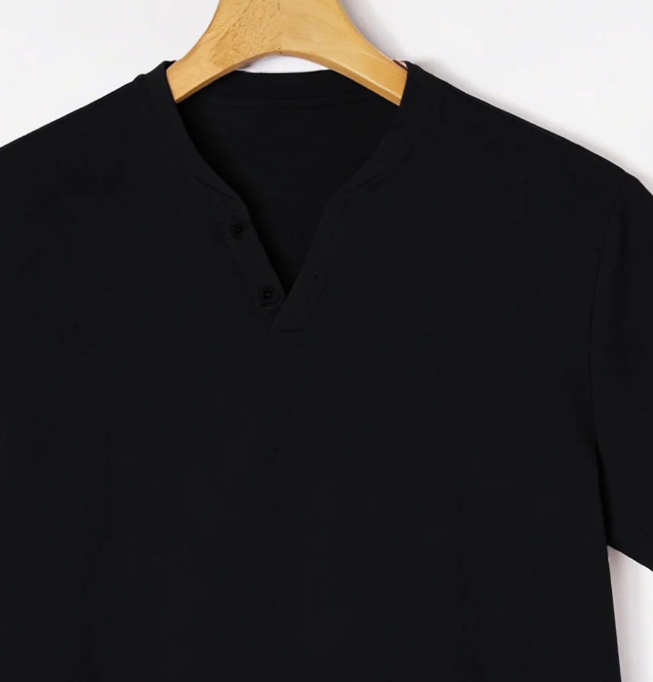 Elegant Black Henley Short-Sle - Summer Clothing Trends recension och pris