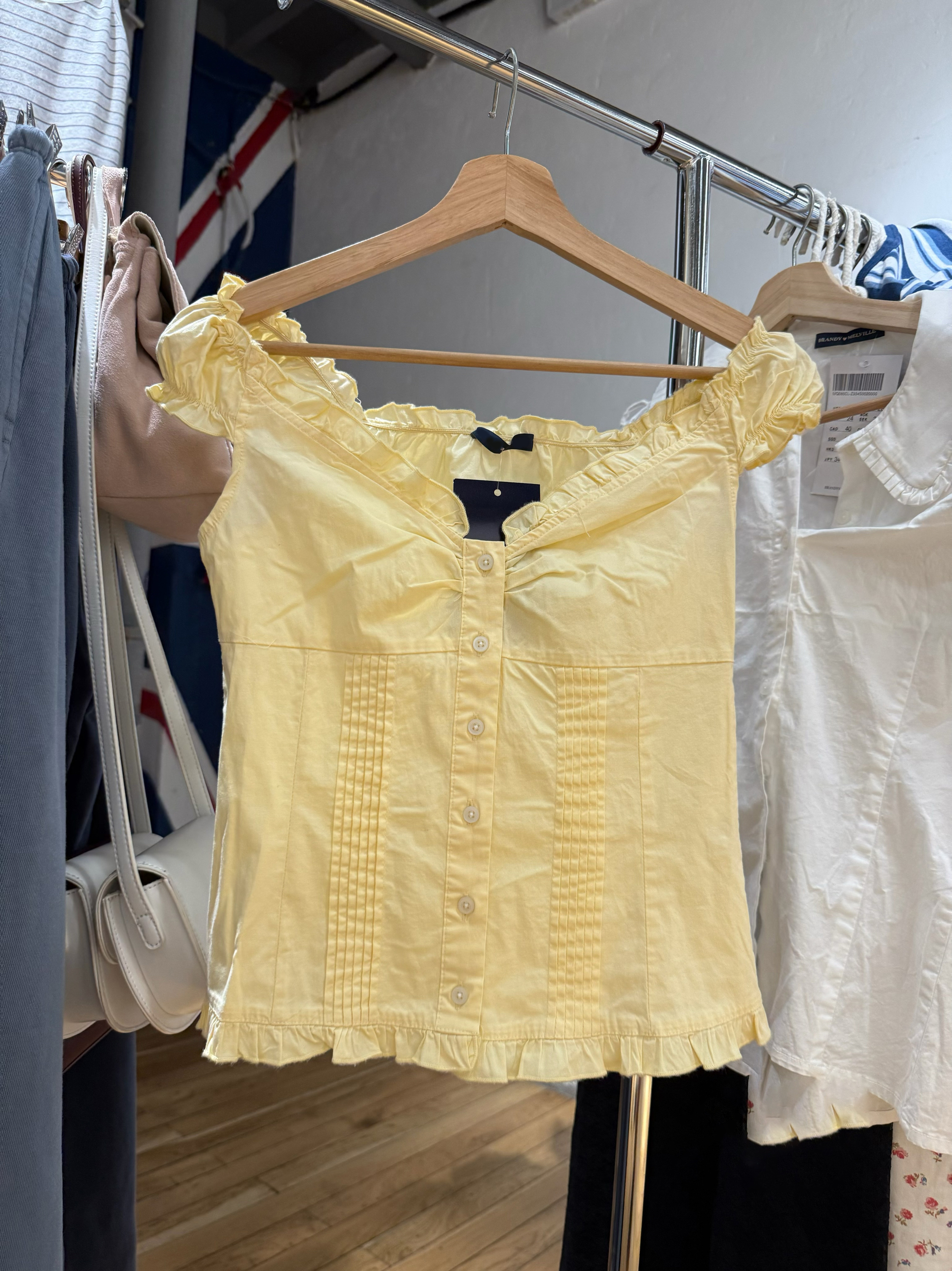 Yellow Slim Pleated Blouse T-s - Yellow Summer Clothing recension och pris