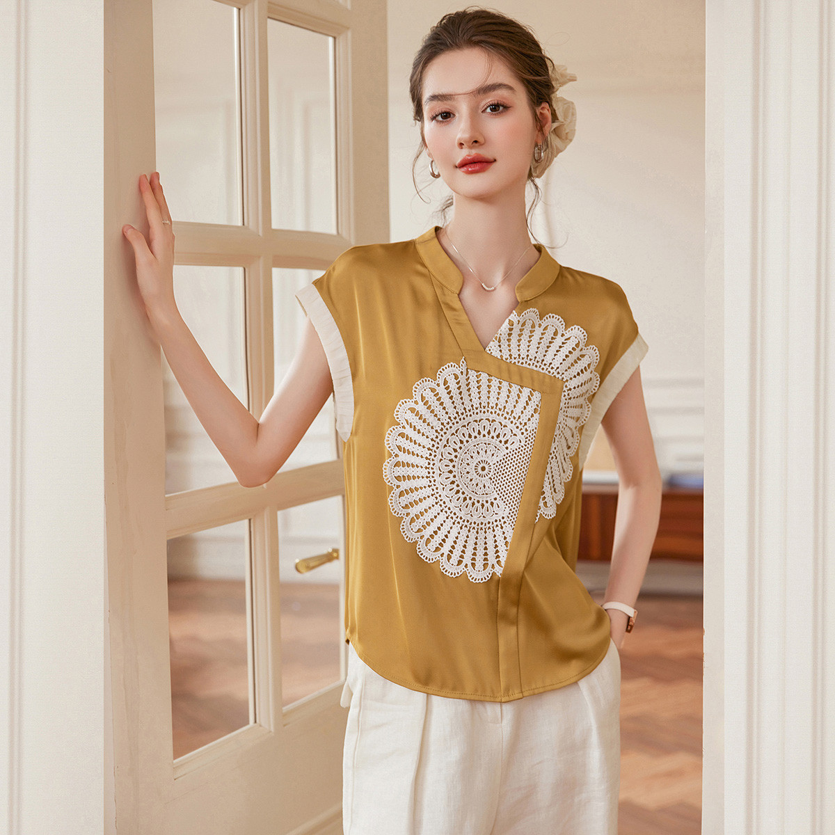 LOUIS YAO Color Contrasting Ar - Yellow Summer Clothing recension och pris