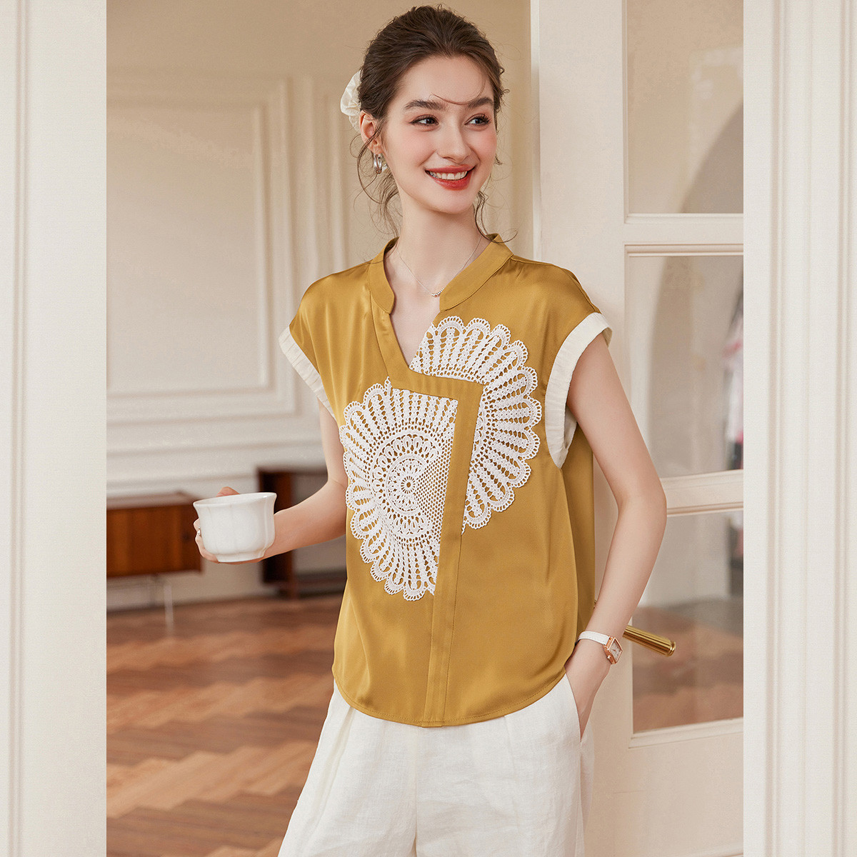 LOUIS YAO Color Contrasting Ar - Yellow Summer Clothing recension och pris