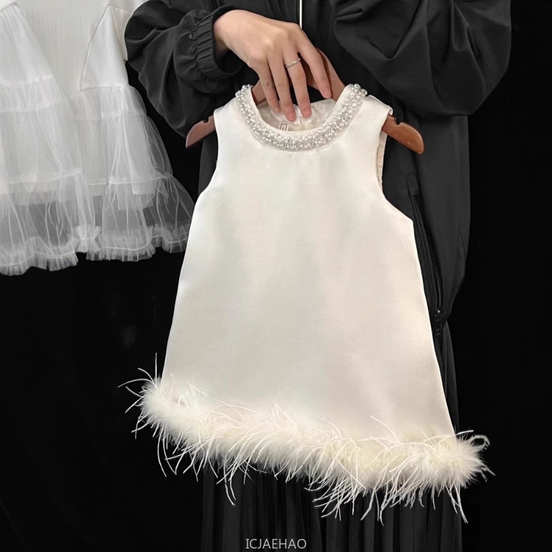 2025 New Girls Satin Feather P - Summer Clothing Baby recension och pris
