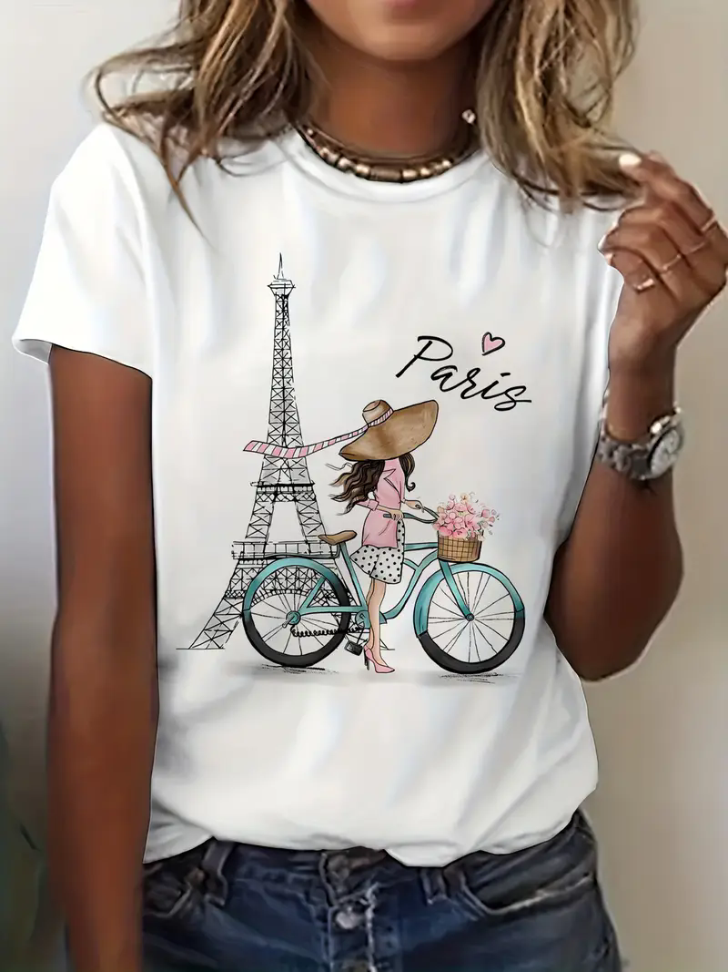 Y2k Paris Girl with Bike Print - Summer Clothing In Paris recension och pris