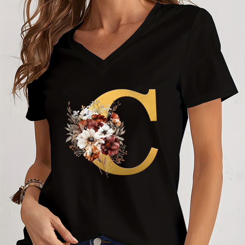 Vintage Flower Alphabet Graphi - Summer Clothing Essentials Women recension och pris