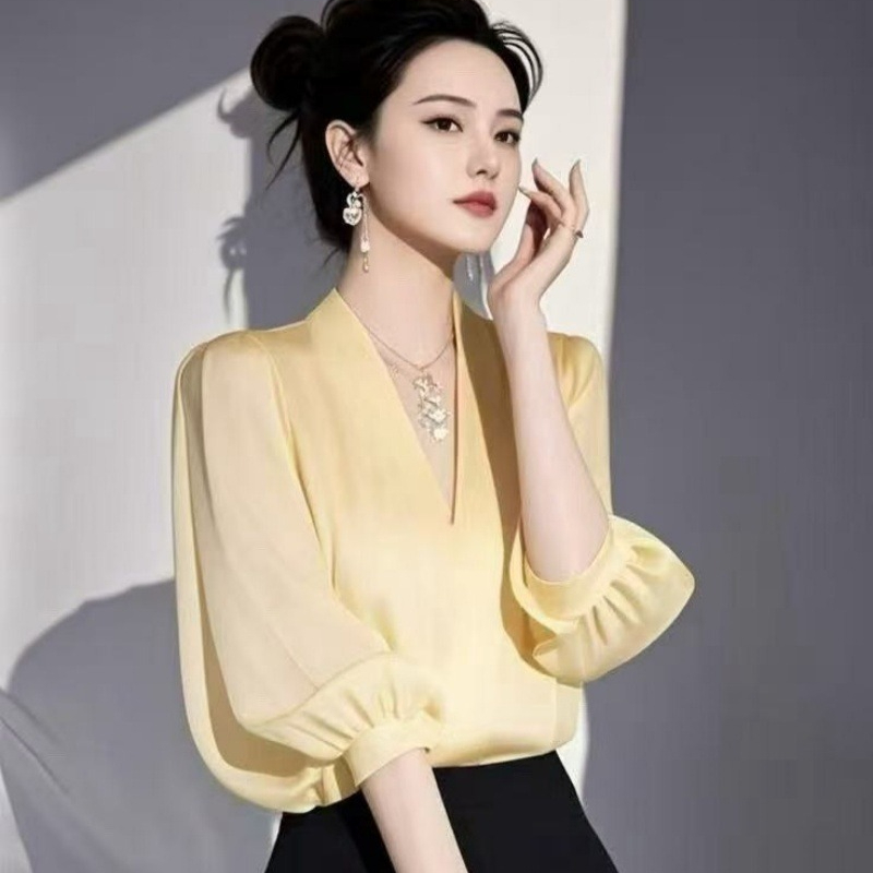 Vintage Women's Blouses Chiffo - Yellow Summer Clothing recension och pris
