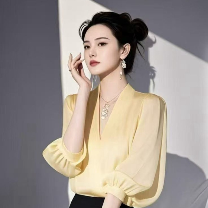 Vintage Women's Blouses Chiffo - Yellow Summer Clothing recension och pris