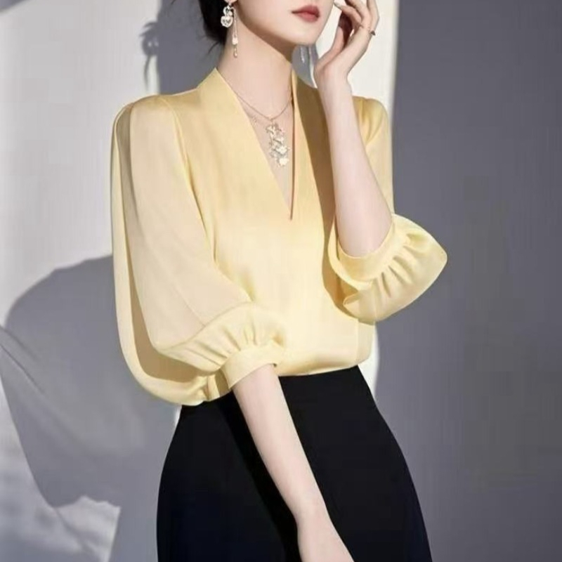Vintage Women's Blouses Chiffo - Yellow Summer Clothing recension och pris