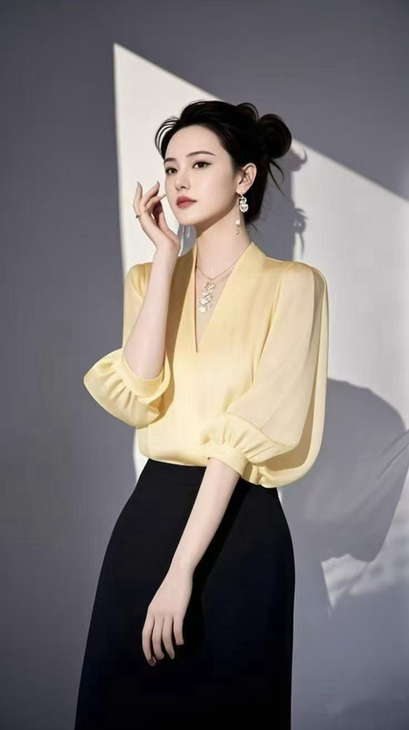 Vintage Women's Blouses Chiffo - Yellow Summer Clothing recension och pris