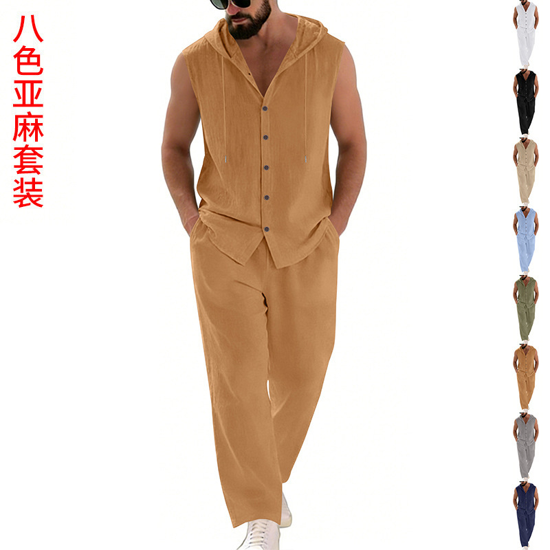 Men's Casual Linen Suit Hooded - Summer Clothing Sets recension och pris